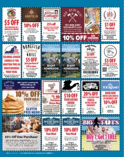 Williamsburg Jamestown and Yorktown coupons